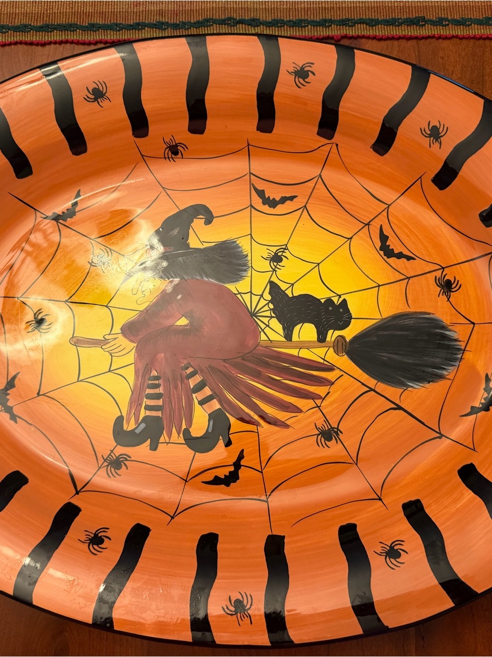 Halloween serving platter from Gatesware.  Witch & Black Cat Decorative Platter